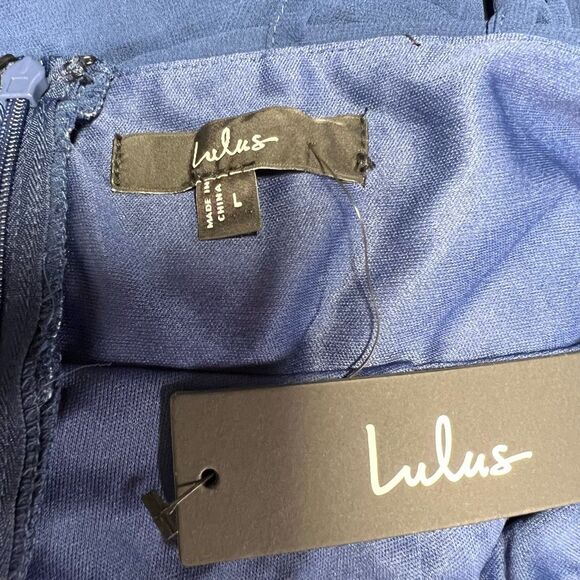 Lulus Lavish Perfection Navy Blue Ruffled Tiered Maxi Dress Size L NWT - Picture 7 of 9